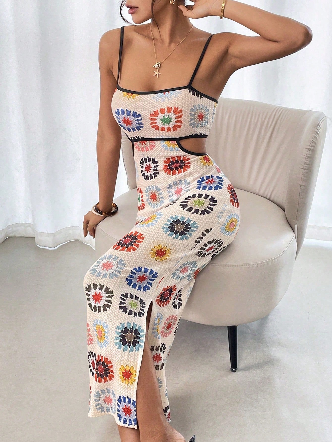 Breezaya Floral Print Cutout Bodycon Camisole Dress
