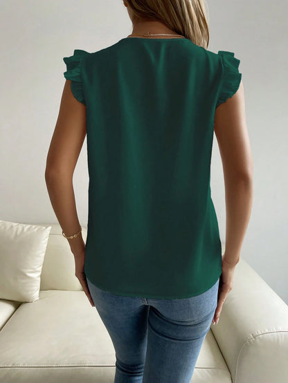 Breezaya Guipure Lace Panel Ruffle Trim Blouse