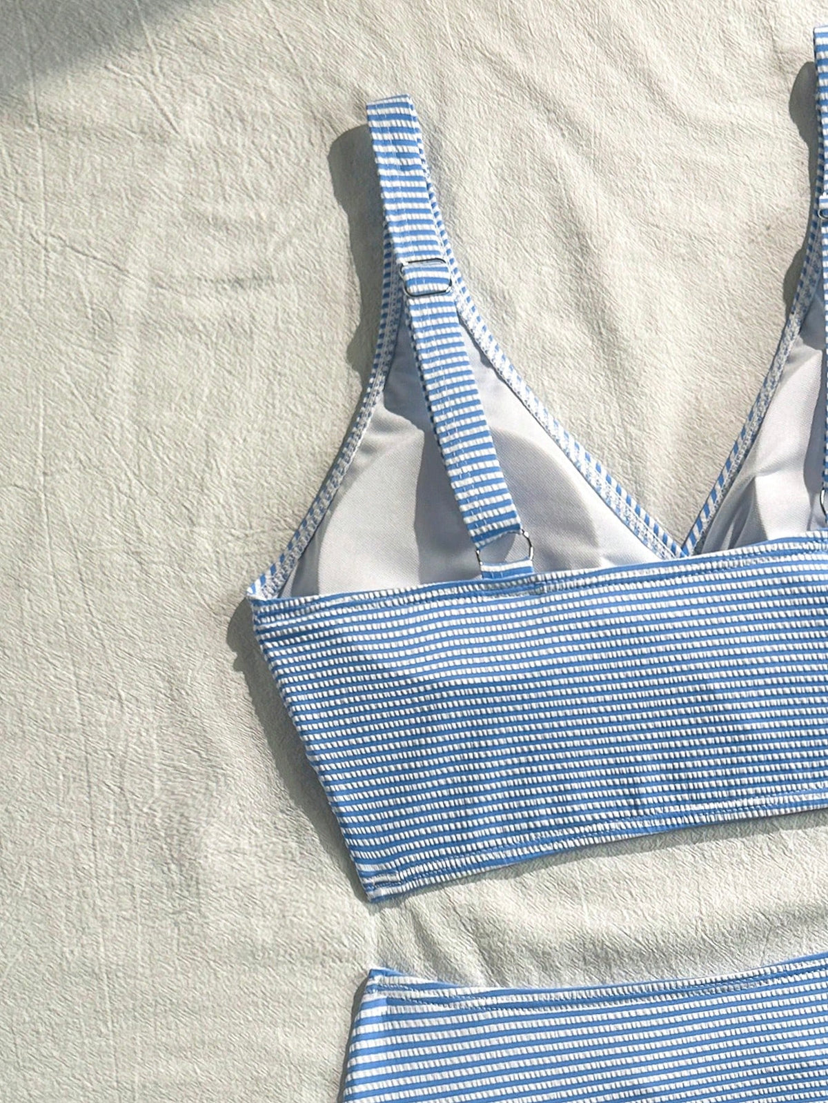 Breezaya Women's Summer Beach Vacations Blue And White Striped Knotted Bikini Set,Modest High-Waisted Two-Piece Swimsuit