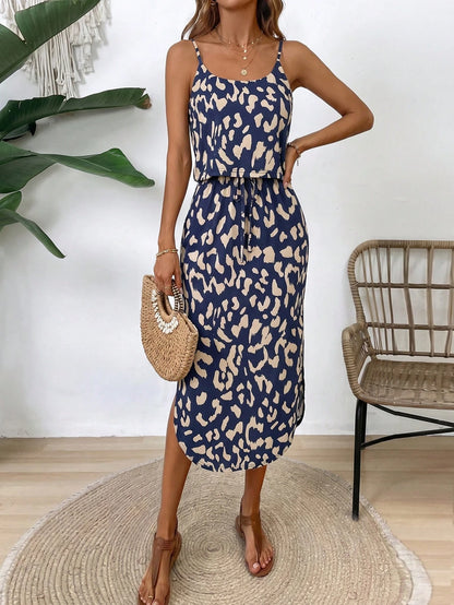 Breezaya Women's Summer Casual Spaghetti Strap Dress With Tie Waist, Side Split Hem Maxi Women Outfit