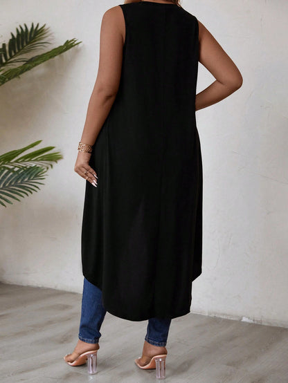 Breezaya Xl-5xl Plus Size Solid Color Wrap Hem Tank Top For Summer