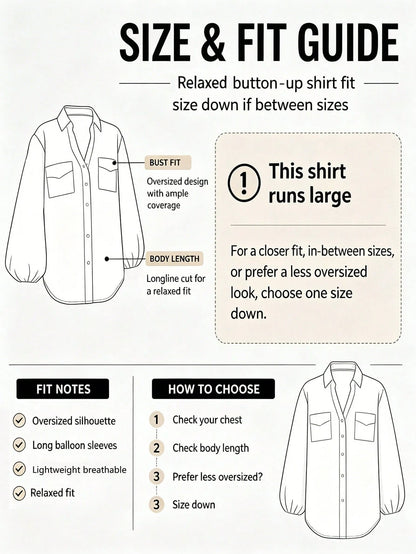 Bright Orange Textured Shirt For Women, Loose Fit Puff Lantern Sleeve Double Pocket Lapel Collar Semi-Sheer Sun Protection Commute Versatile Blouse, Minimalist