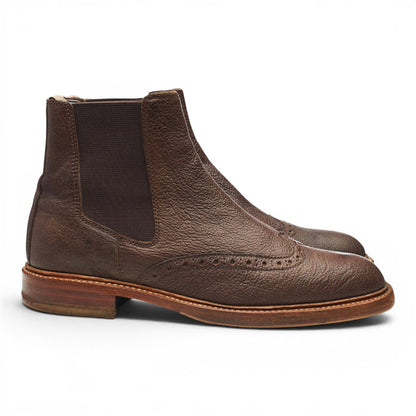 Brown Grain Leather Brogue Chelsea Boots UK 8