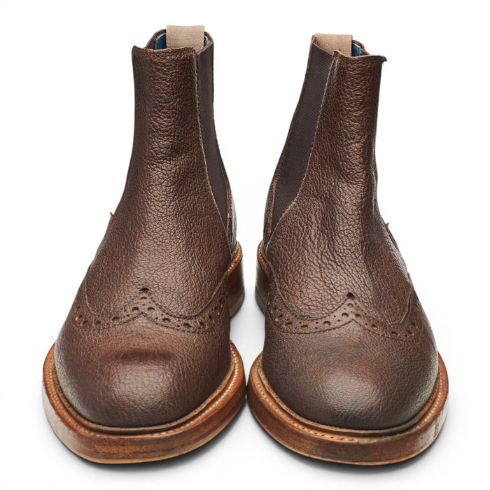 Brown Grain Leather Brogue Chelsea Boots UK 8