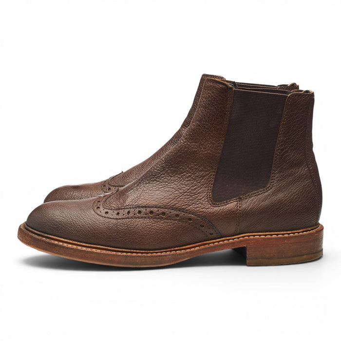 Brown Grain Leather Brogue Chelsea Boots UK 8