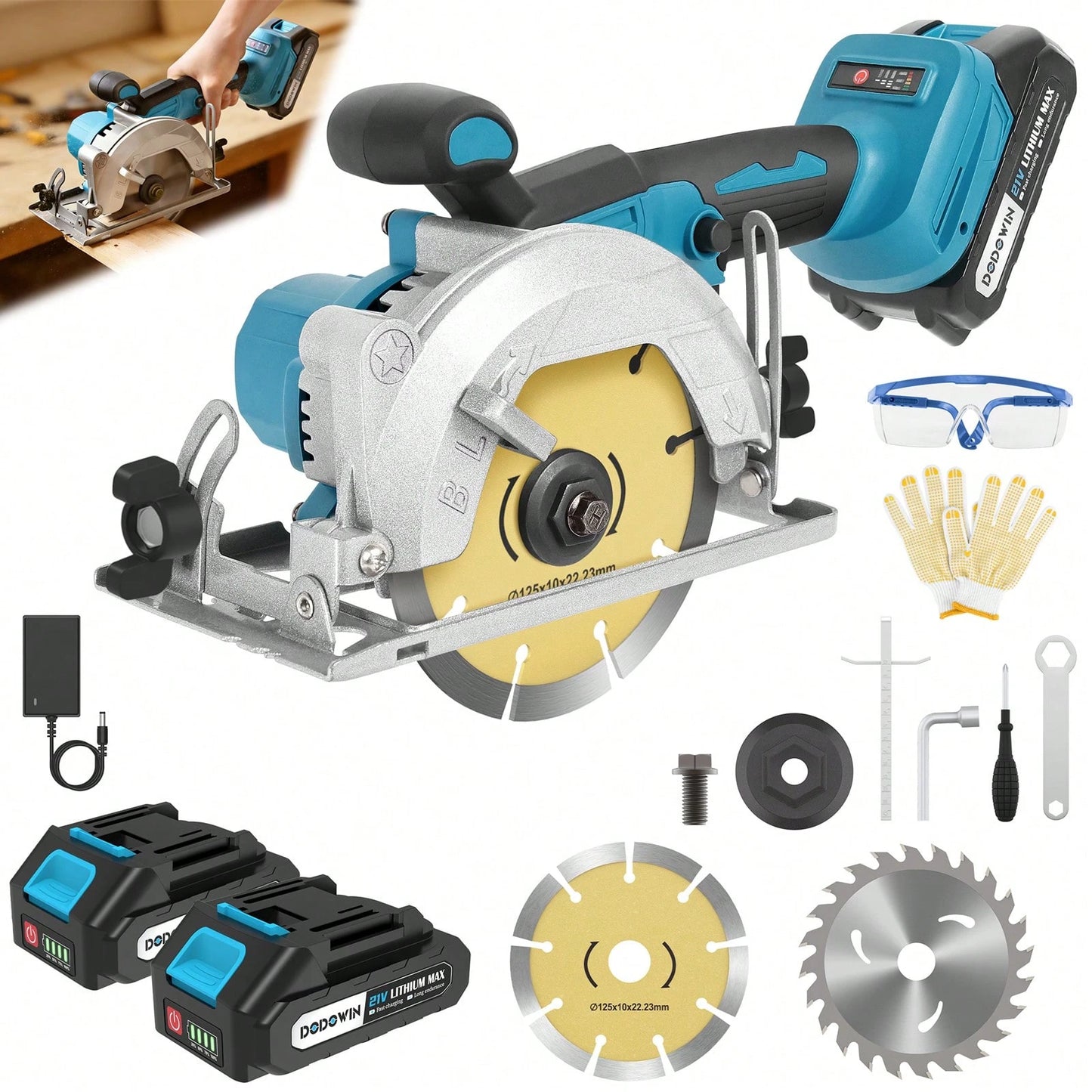 Brushless Circular Saw Kit- 21V Dual Smart Batteries And Battery Charger, Comes With Saw Blades, Two Adjustable 45° Cutting Depths, Up To 6900 RPM- Ideal For Woodworking And Garden Projects.Christma