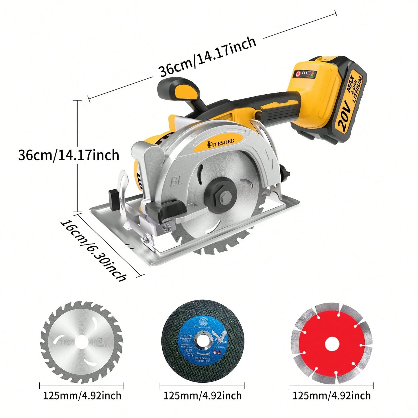 Brushless Cordless Circular Saw Kit With Up To 6,900 RPM,45° Bevel Capacity, Max Cutting Depth 1.77inch,Includes Saw Blade,2.0Ah Battery And Charger,Electric Circular Saw For Wood, Plastic Cutting