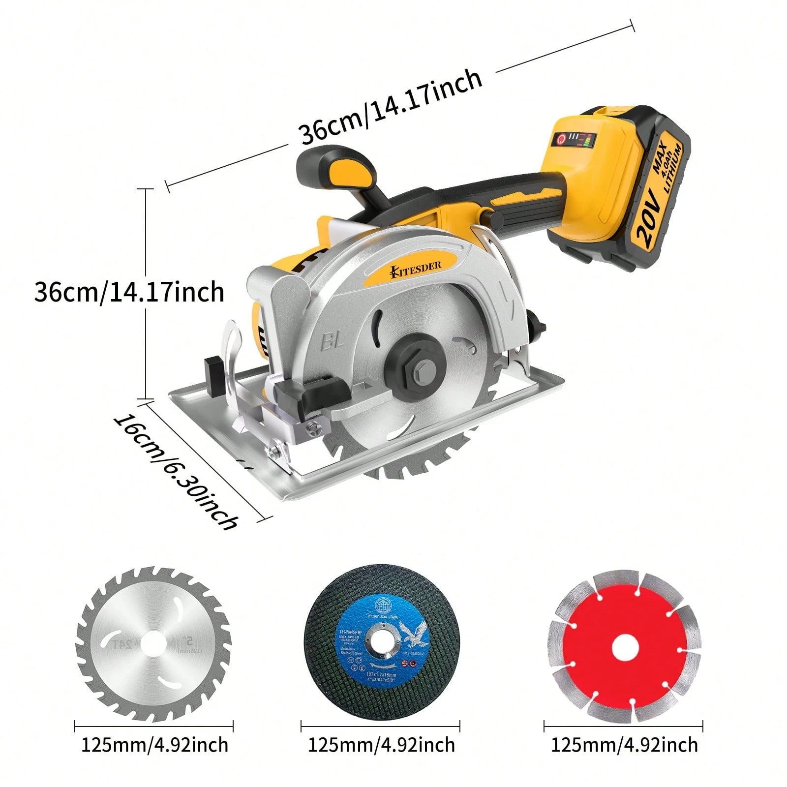 Brushless Cordless Circular Saw Kit With Up To 6,900 RPM,45° Bevel Capacity, Max Cutting Depth 1.77inch,Includes Saw Blade,2.0Ah Battery And Charger,Electric Circular Saw For Wood, Plastic Cutting