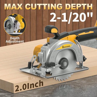 Brushless Cordless Circular Saw Kit With Up To 6,900 RPM,45° Bevel Capacity, Max Cutting Depth 1.77inch,Includes Saw Blade,2.0Ah Battery And Charger,Electric Circular Saw For Wood, Plastic Cutting