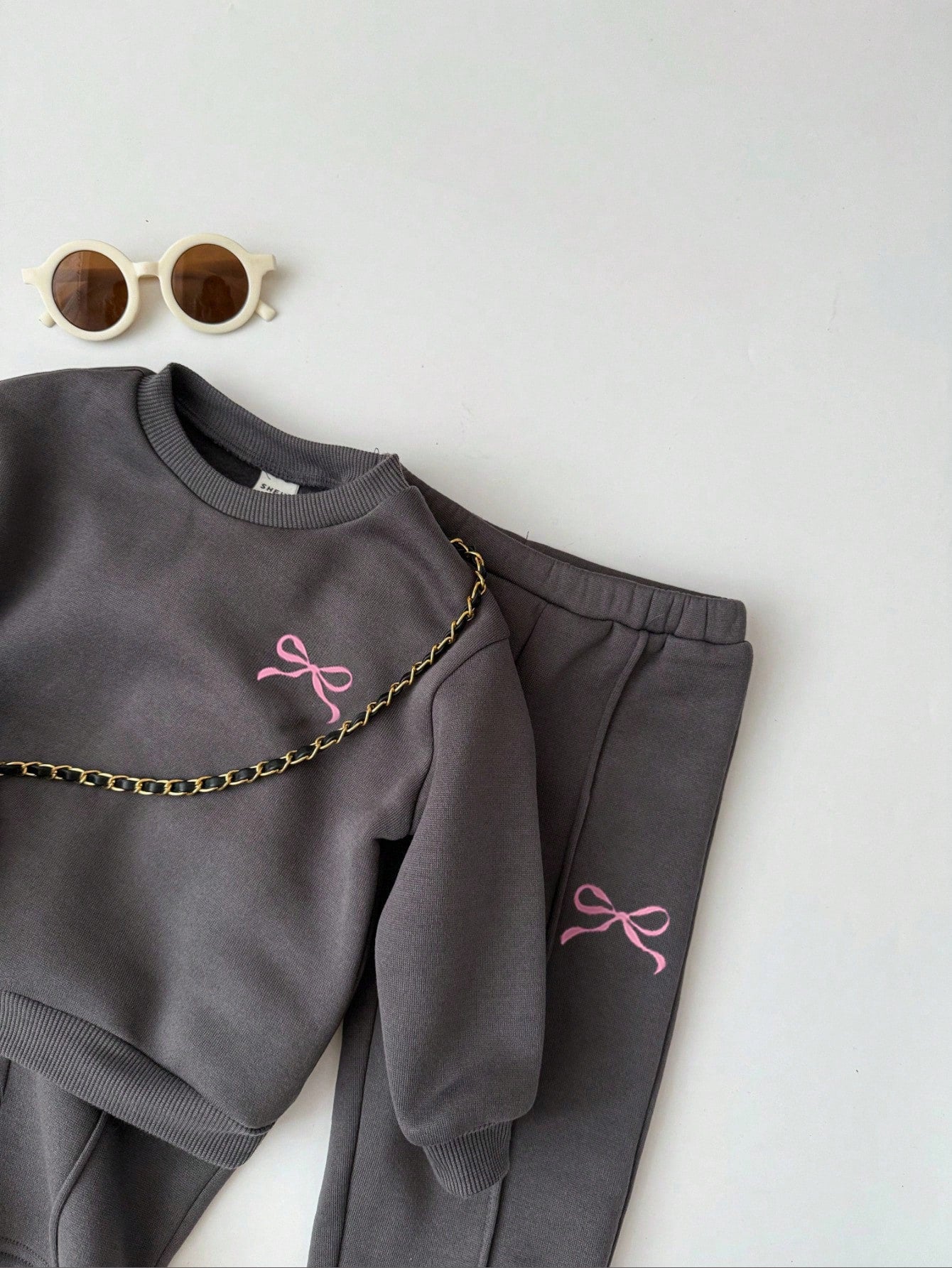 Bubblio Baby Girls Casual Heart Print Knit Solid Color Loose Drop Shoulder Long Sleeve Autumn Sweatshirt And Wide Leg Sweatpants Set Girl Clothes Y2k