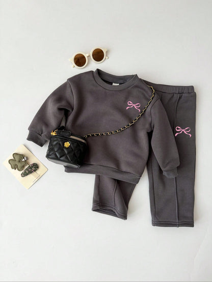 Bubblio Baby Girls Casual Heart Print Knit Solid Color Loose Drop Shoulder Long Sleeve Autumn Sweatshirt And Wide Leg Sweatpants Set Girl Clothes Y2k
