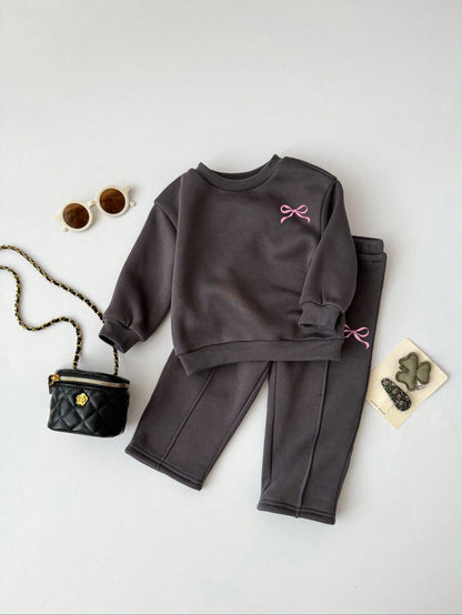 Bubblio Baby Girls Casual Heart Print Knit Solid Color Loose Drop Shoulder Long Sleeve Autumn Sweatshirt And Wide Leg Sweatpants Set Girl Clothes Y2k