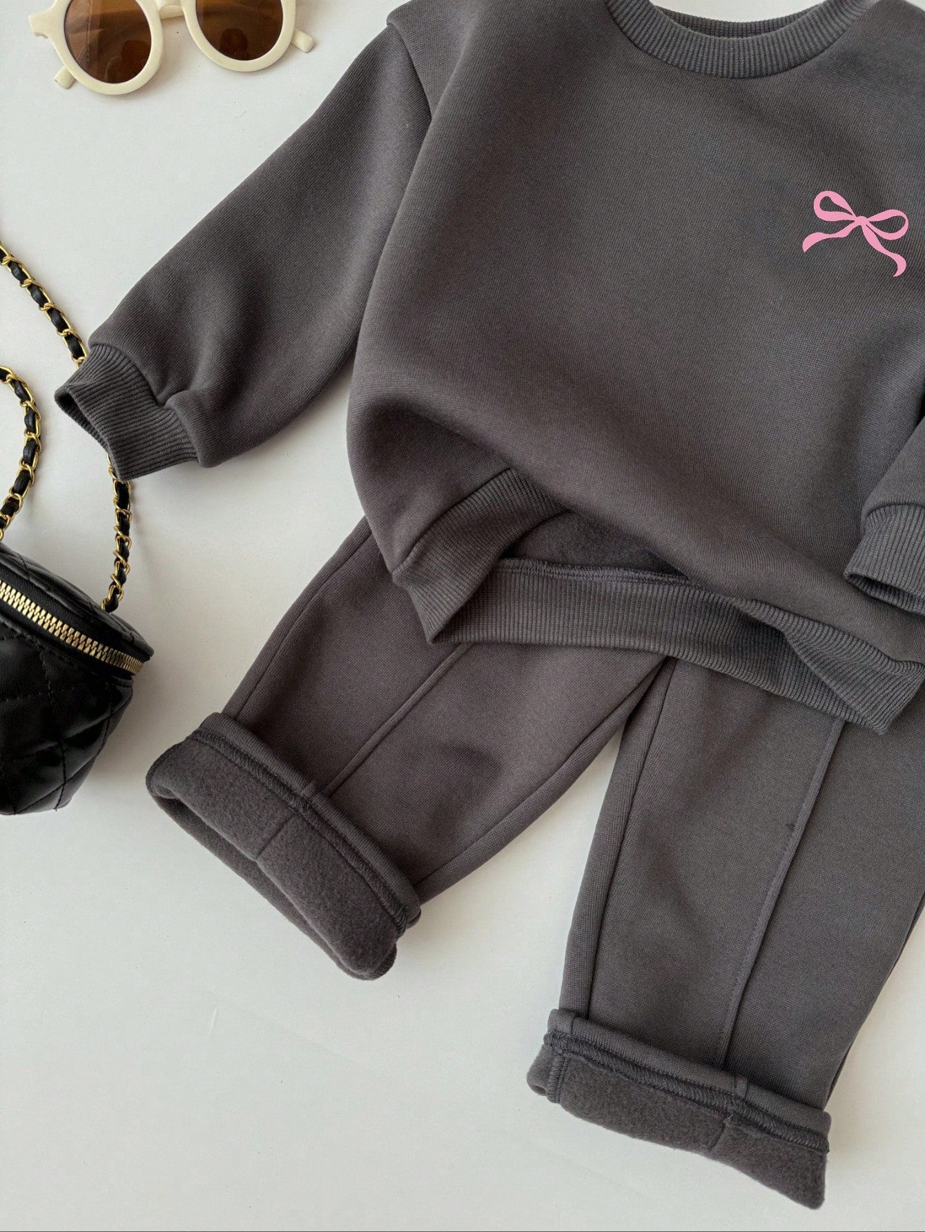 Bubblio Baby Girls Casual Heart Print Knit Solid Color Loose Drop Shoulder Long Sleeve Autumn Sweatshirt And Wide Leg Sweatpants Set Girl Clothes Y2k
