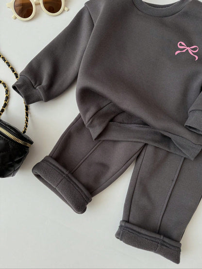 Bubblio Baby Girls Casual Heart Print Knit Solid Color Loose Drop Shoulder Long Sleeve Autumn Sweatshirt And Wide Leg Sweatpants Set Girl Clothes Y2k