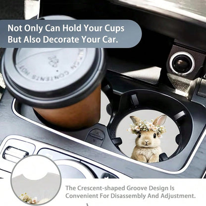 Bunny Car Cup Holder Coaster,Cute Animal Rabbit Car Coasters For Cup Holder,2 PCS Absorbent Insert Ceramic Car Assecories With Cork Bac