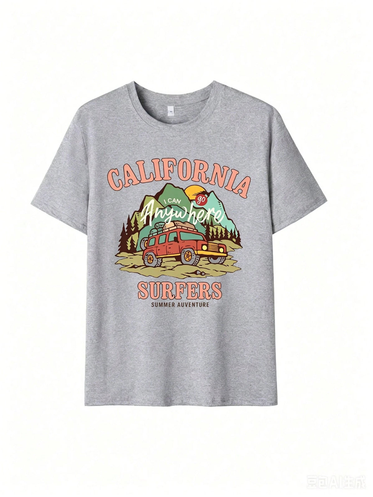 California Off-Road SUV Mountain Graphic T-Shirt, Vintage Outdoor Adventure Print T-Shirt, West Coast Everyday Top Summer Casual