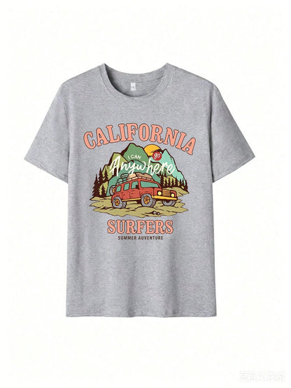 California Off-Road SUV Mountain Graphic T-Shirt, Vintage Outdoor Adventure Print T-Shirt, West Coast Everyday Top Summer Casual