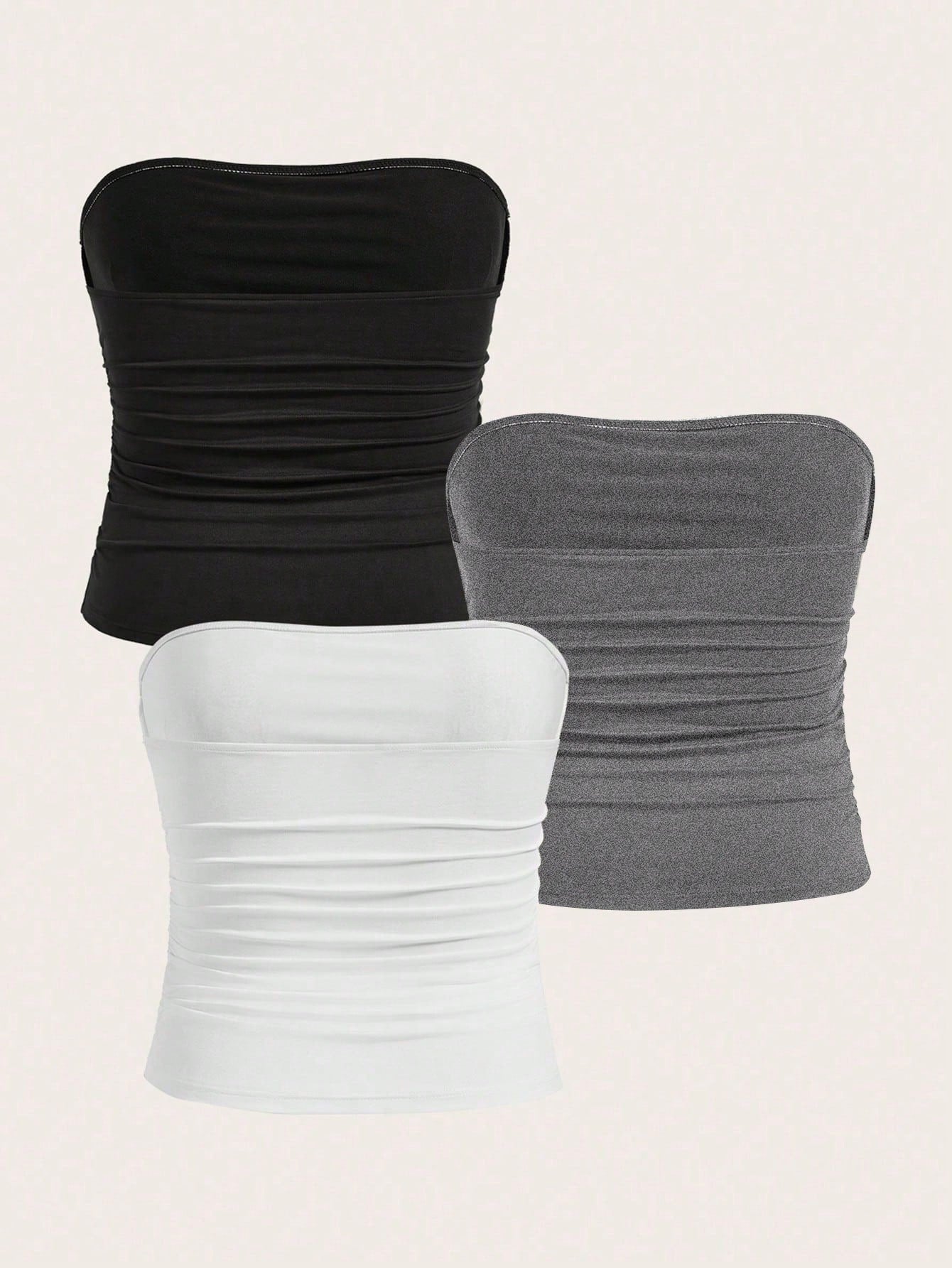 Calvaya Plus 3pcs Ruched Side Tube Top
