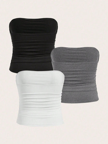 Calvaya Plus 3pcs Ruched Side Tube Top