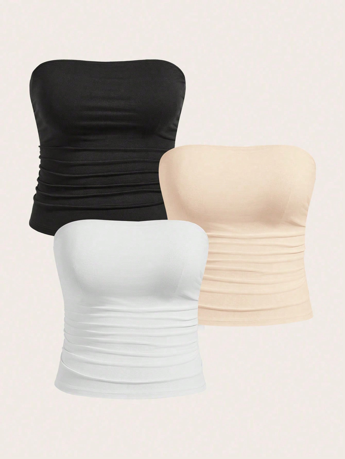 Calvaya Plus 3pcs Ruched Side Tube Top