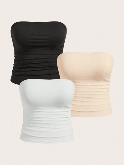 Calvaya Plus 3pcs Ruched Side Tube Top