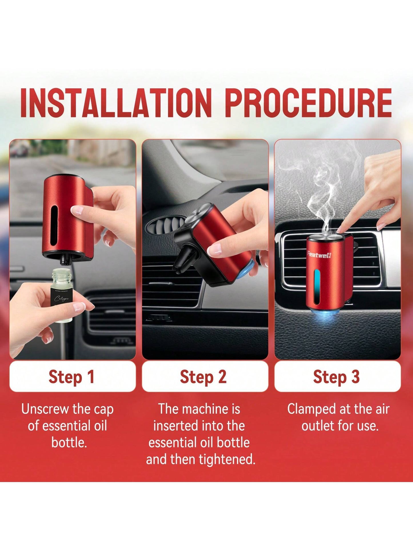 Car Air Fresheners- 6*10ML Natural French Perfume Lasts 45 Days, Portable Waterless Car Diffuser Air Freshener Car Aromatherapy Diffuser, Adjust Concentration Scent
