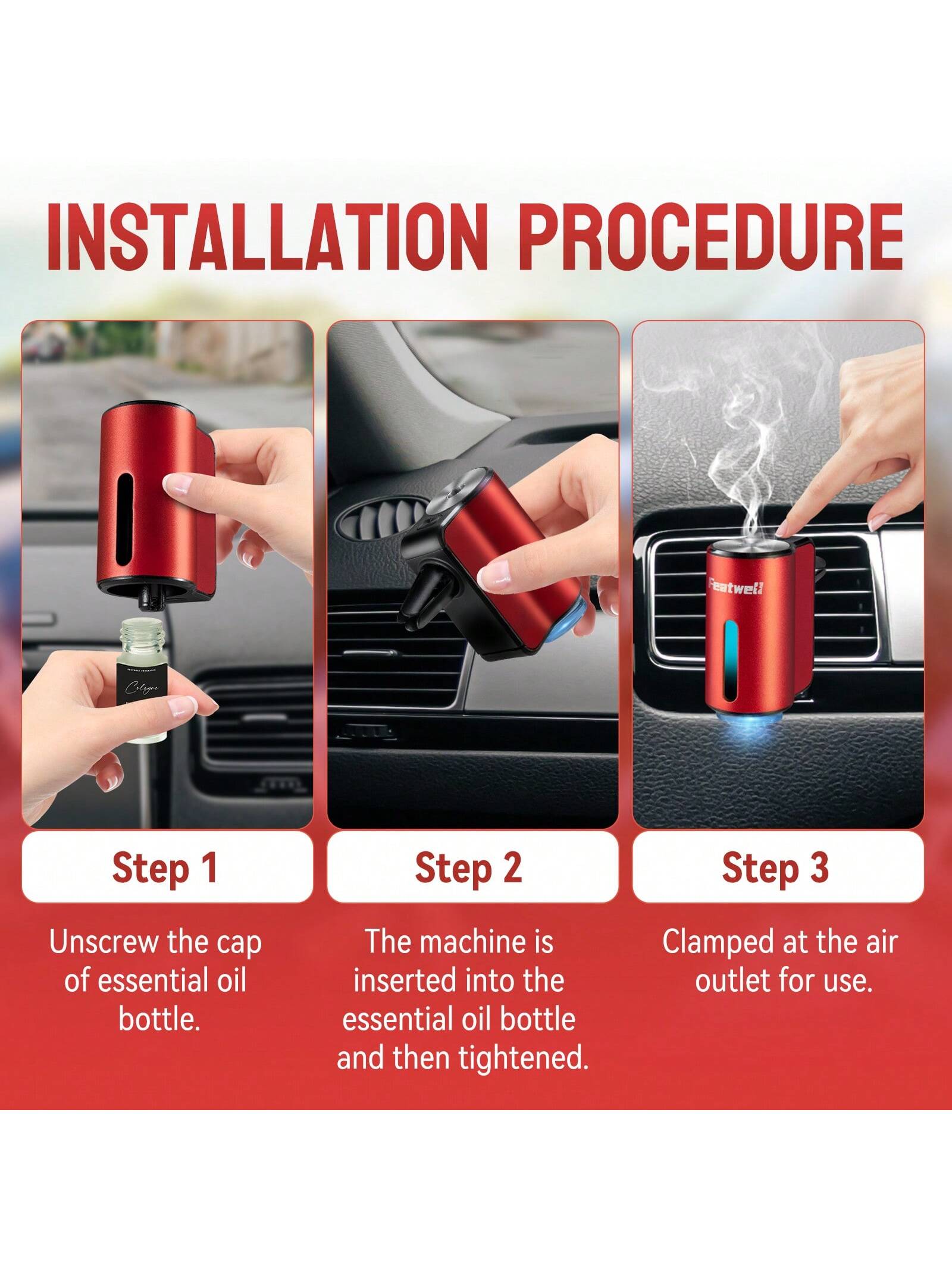 Car Air Fresheners- 6*10ML Natural French Perfume Lasts 45 Days, Portable Waterless Car Diffuser Air Freshener Car Aromatherapy Diffuser, Adjust Concentration Scent