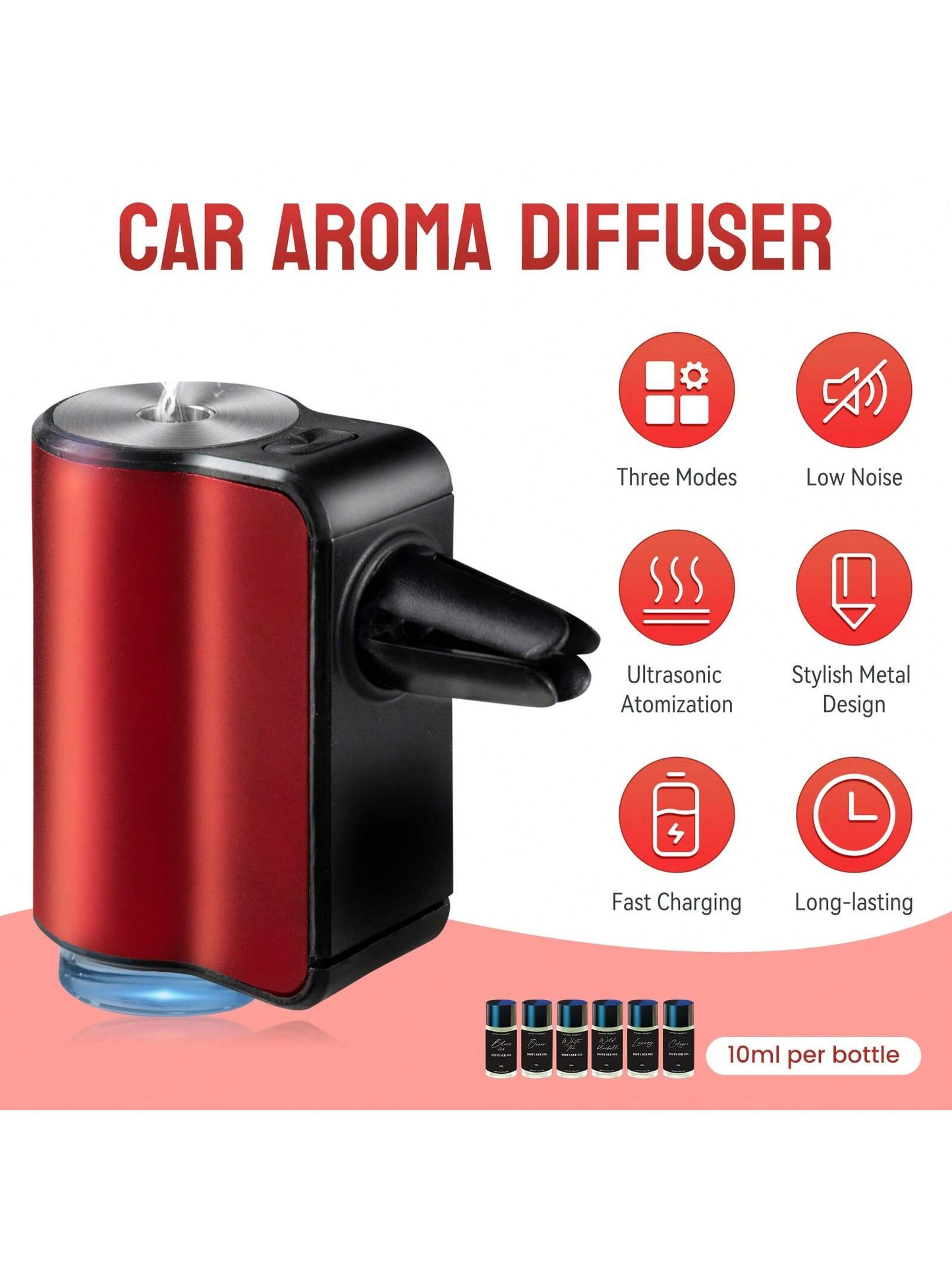 Car Air Fresheners- 6*10ML Natural French Perfume Lasts 45 Days, Portable Waterless Car Diffuser Air Freshener Car Aromatherapy Diffuser, Adjust Concentration Scent