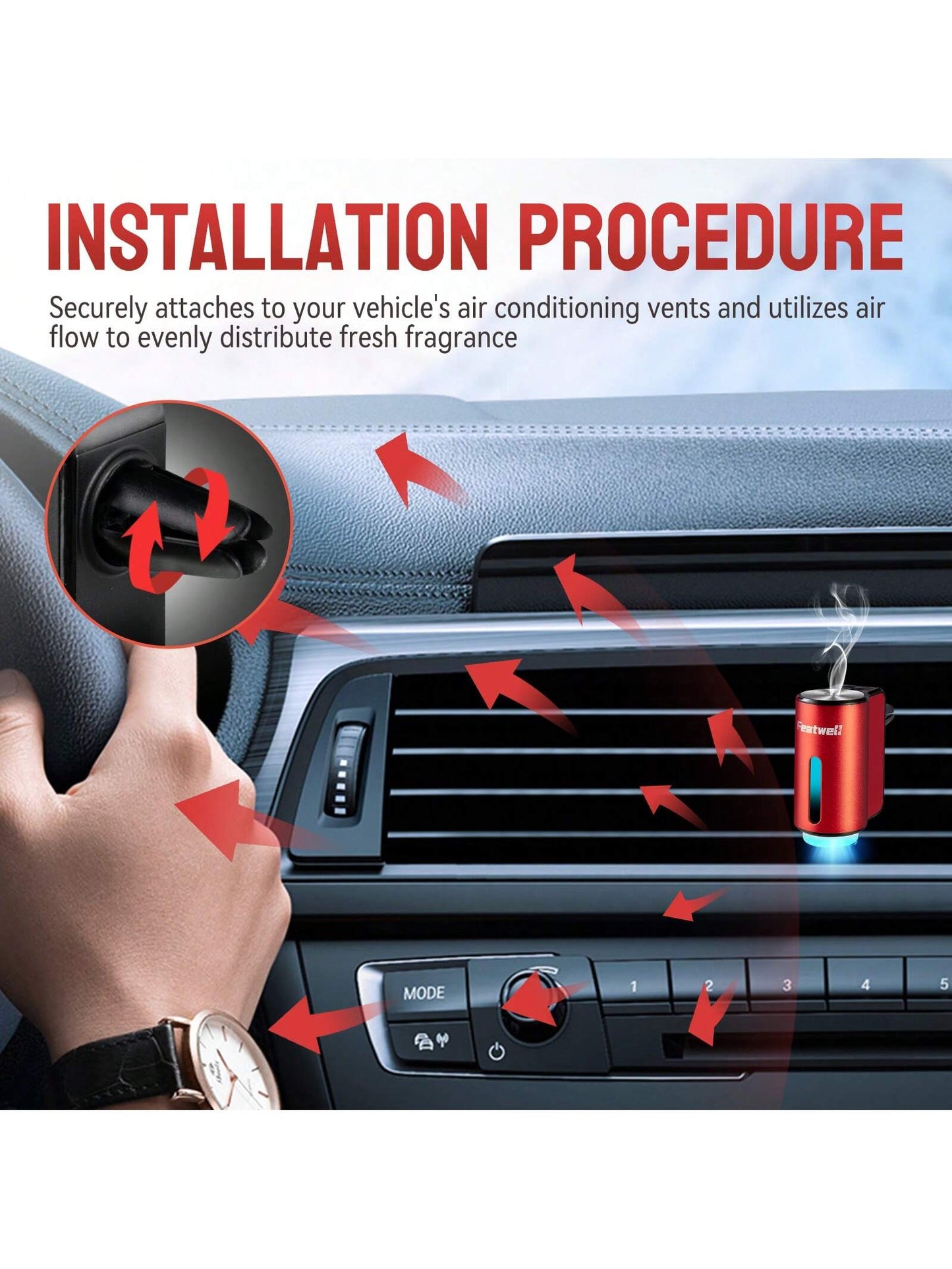 Car Air Fresheners- 6*10ML Natural French Perfume Lasts 45 Days, Portable Waterless Car Diffuser Air Freshener Car Aromatherapy Diffuser, Adjust Concentration Scent