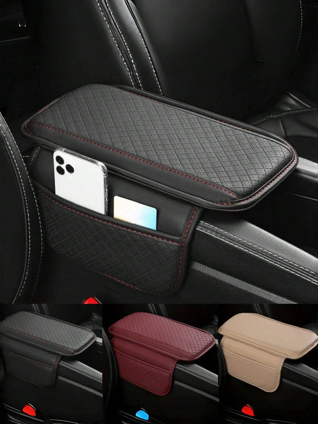 Car Armrest Box Universal PU Leather Armrest Cushion With Pocket Elbow Support Armrest Storage Car Armrest Pad Anti Scratch Protective Pads