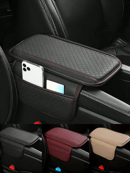 Car Armrest Box Universal PU Leather Armrest Cushion With Pocket Elbow Support Armrest Storage Car Armrest Pad Anti Scratch Protective Pads