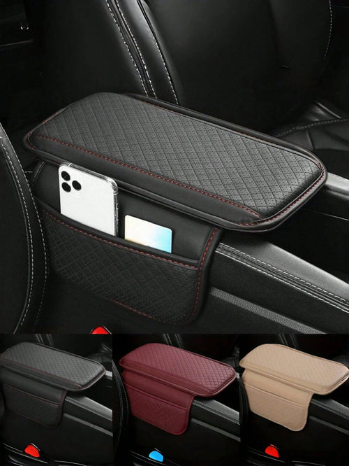 Car Armrest Box Universal PU Leather Armrest Cushion With Pocket Elbow Support Armrest Storage Car Armrest Pad Anti Scratch Protective Pads