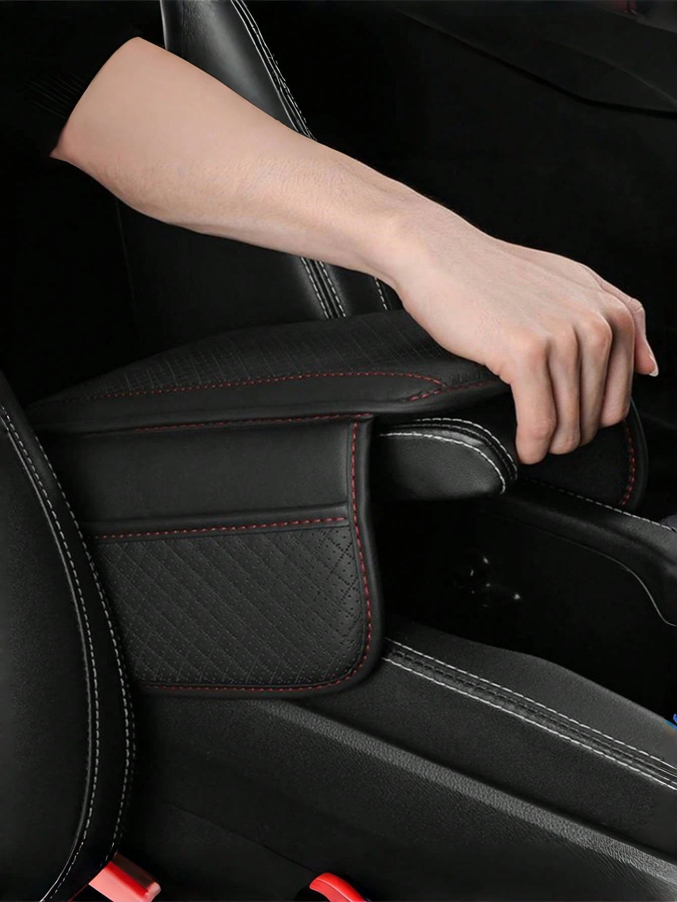 Car Armrest Box Universal PU Leather Armrest Cushion With Pocket Elbow Support Armrest Storage Car Armrest Pad Anti Scratch Protective Pads