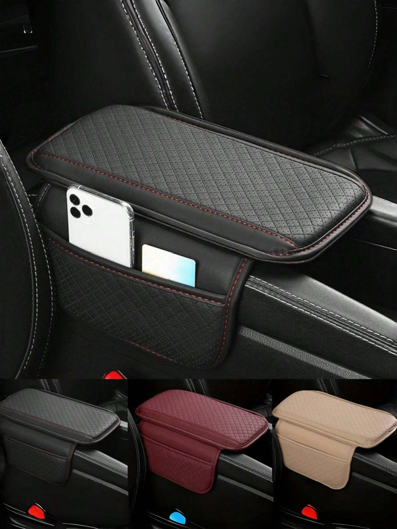 Car Armrest Box Universal PU Leather Armrest Cushion With Pocket Elbow Support Armrest Storage Car Armrest Pad Anti Scratch Protective Pads