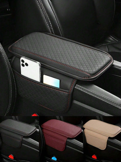 Car Armrest Box Universal PU Leather Armrest Cushion With Pocket Elbow Support Armrest Storage Car Armrest Pad Anti Scratch Protective Pads