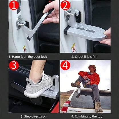 Car Door Step For Roof Access, Heavy Duty Aluminum Door Latch Step With Glass Breaker, Non-Slip Roof Step For SUV, Truck, 1 Pack For Camping, Loading & Cleaning