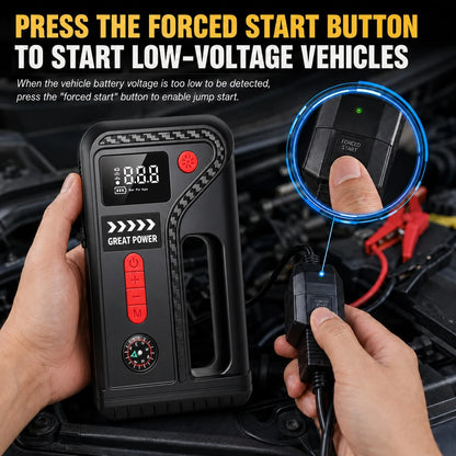 Car Essentials 10-In-1 Roadside Emergency Tool, 13000A Jump Starter And 200 PSI Digital Tire Inflator With Smart Clamps, USB Output, LED Work Light And Pressure Gauge For 12V Cars, SUVs And Pickups