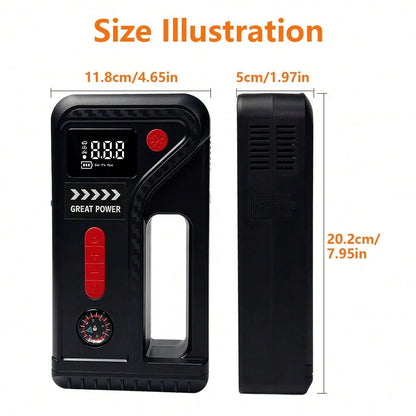 Car Essentials 10-In-1 Roadside Emergency Tool, 13000A Jump Starter And 200 PSI Digital Tire Inflator With Smart Clamps, USB Output, LED Work Light And Pressure Gauge For 12V Cars, SUVs And Pickups