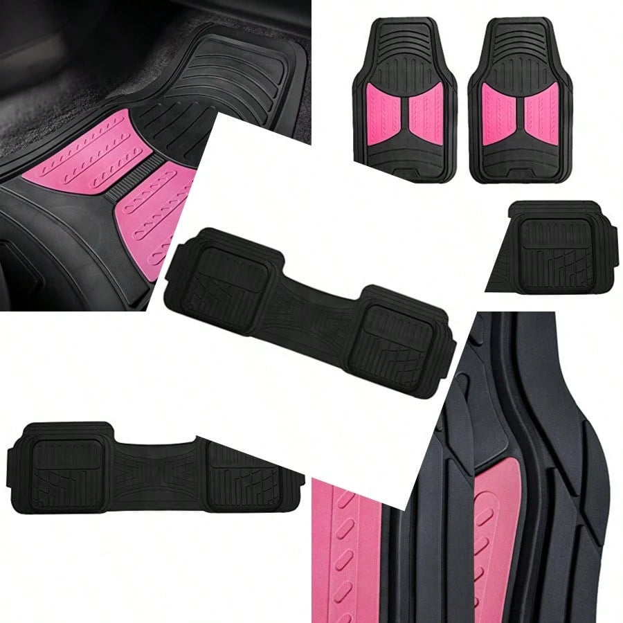 Car Floor Mats- Heavy-Duty Rubber Floor Mats For Cars Universal Fit Full Set Trimmable Automotive Floor Mats Climaproof Floor Mats For Most Sedan SUV Truck Floor Mats Pink