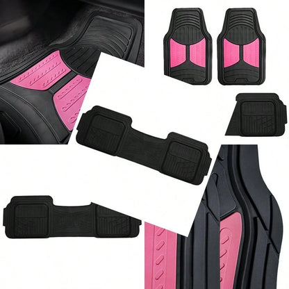 Car Floor Mats- Heavy-Duty Rubber Floor Mats For Cars Universal Fit Full Set Trimmable Automotive Floor Mats Climaproof Floor Mats For Most Sedan SUV Truck Floor Mats Pink