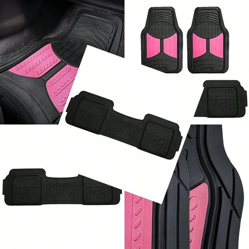 Car Floor Mats- Heavy-Duty Rubber Floor Mats For Cars Universal Fit Full Set Trimmable Automotive Floor Mats Climaproof Floor Mats For Most Sedan SUV Truck Floor Mats Pink