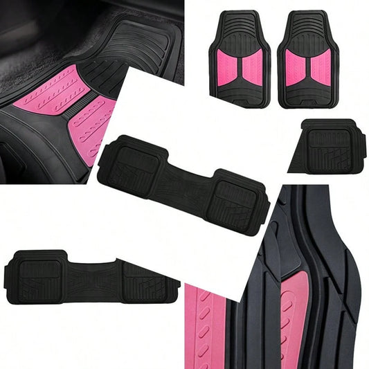 Car Floor Mats- Heavy-Duty Rubber Floor Mats For Cars Universal Fit Full Set Trimmable Automotive Floor Mats Climaproof Floor Mats For Most Sedan SUV Truck Floor Mats Pink