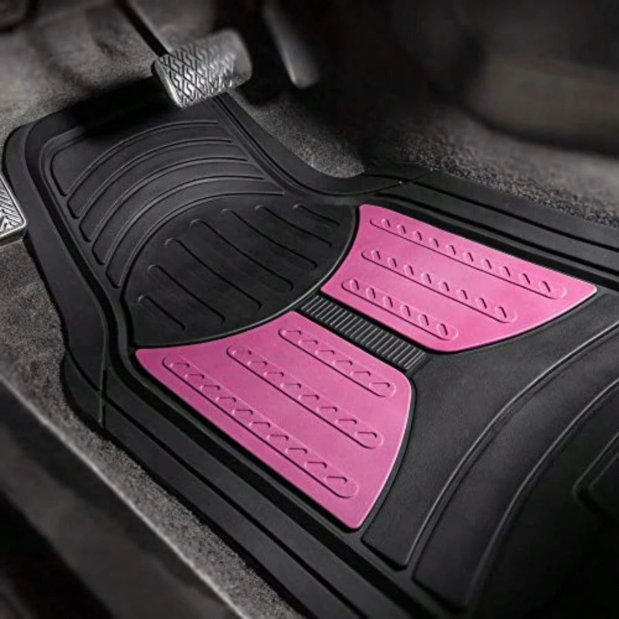 Car Floor Mats- Heavy-Duty Rubber Floor Mats For Cars Universal Fit Full Set Trimmable Automotive Floor Mats Climaproof Floor Mats For Most Sedan SUV Truck Floor Mats Pink