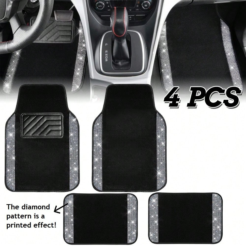 Car Floor Mats Set, Suitable For Most Car Models And SUVs, Trucks. Ladies' Exclusive 4pcs Printed Diamond Pattern (The Diamond Pattern And The Anti-Slip Footpad Pattern Are Both Printed Effects)