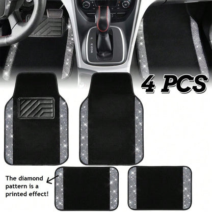 Car Floor Mats Set, Suitable For Most Car Models And SUVs, Trucks. Ladies' Exclusive 4pcs Printed Diamond Pattern (The Diamond Pattern And The Anti-Slip Footpad Pattern Are Both Printed Effects)