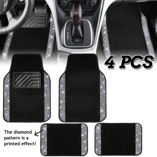 Car Floor Mats Set, Suitable For Most Car Models And SUVs, Trucks. Ladies' Exclusive 4pcs Printed Diamond Pattern (The Diamond Pattern And The Anti-Slip Footpad Pattern Are Both Printed Effects)