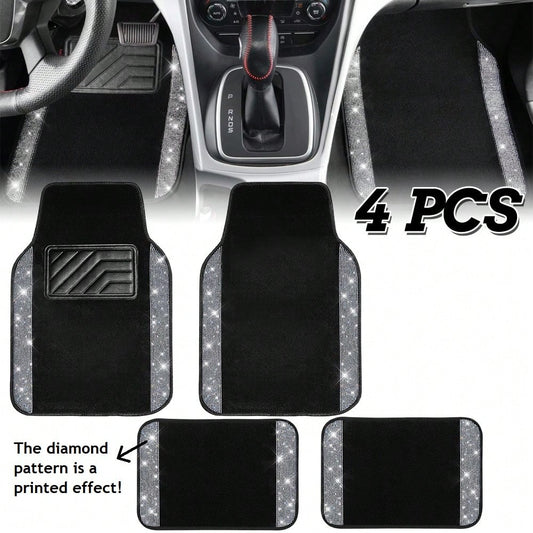 Car Floor Mats Set, Suitable For Most Car Models And SUVs, Trucks. Ladies' Exclusive 4pcs Printed Diamond Pattern (The Diamond Pattern And The Anti-Slip Footpad Pattern Are Both Printed Effects)