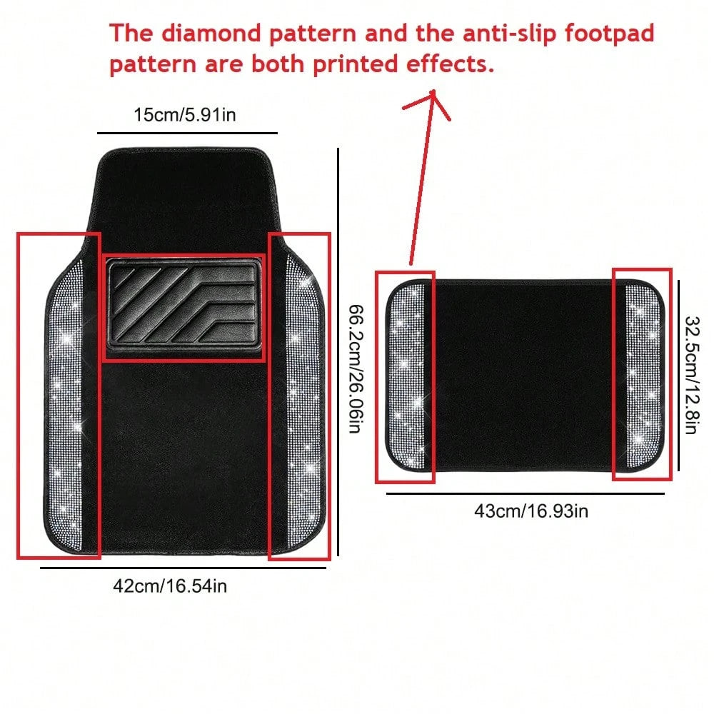 Car Floor Mats Set, Suitable For Most Car Models And SUVs, Trucks. Ladies' Exclusive 4pcs Printed Diamond Pattern (The Diamond Pattern And The Anti-Slip Footpad Pattern Are Both Printed Effects)