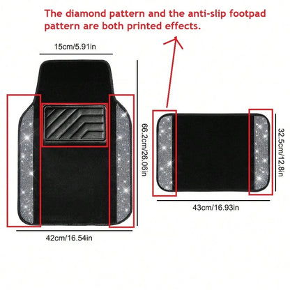 Car Floor Mats Set, Suitable For Most Car Models And SUVs, Trucks. Ladies' Exclusive 4pcs Printed Diamond Pattern (The Diamond Pattern And The Anti-Slip Footpad Pattern Are Both Printed Effects)