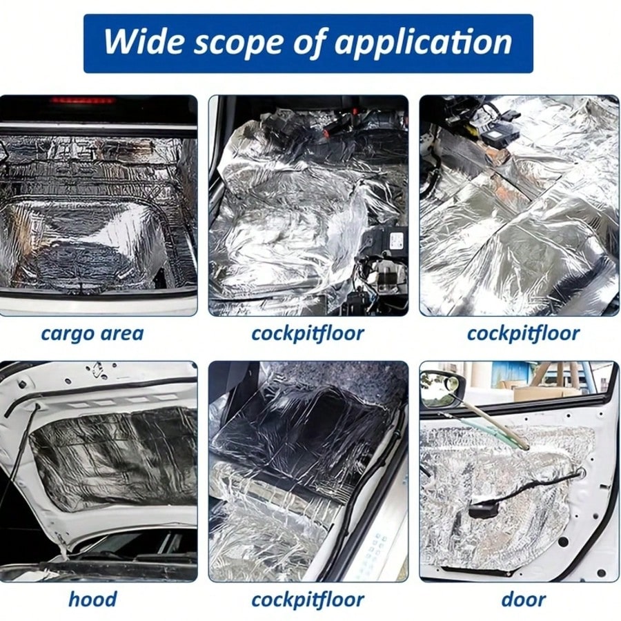Car Heat Insulation & Sound Dampening Pads, Sound Absorber And Heat Insulation Pads, Suitable For Car Hood, Engine, Roof, Doors And Trunk- Aluminum Foil Surface